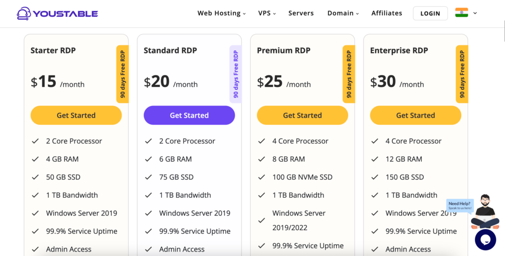 youstable rdp plans