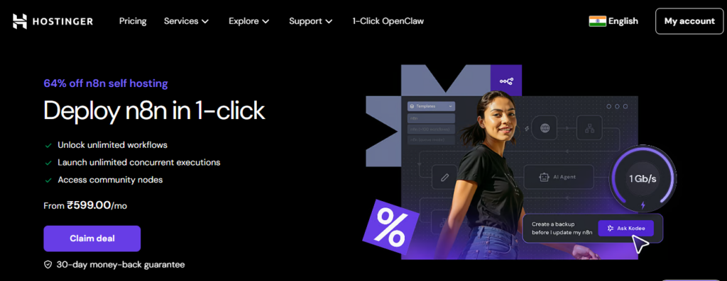 Hostinger n8n hosting provider