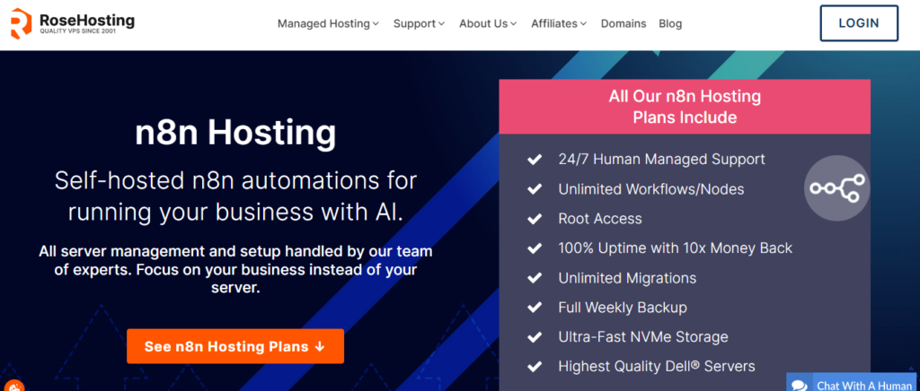 Rosehosting n8n hosting provider