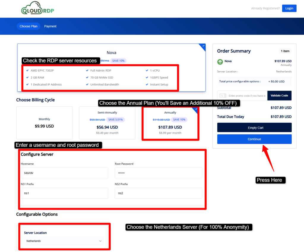 process to billing of anonymous rdp