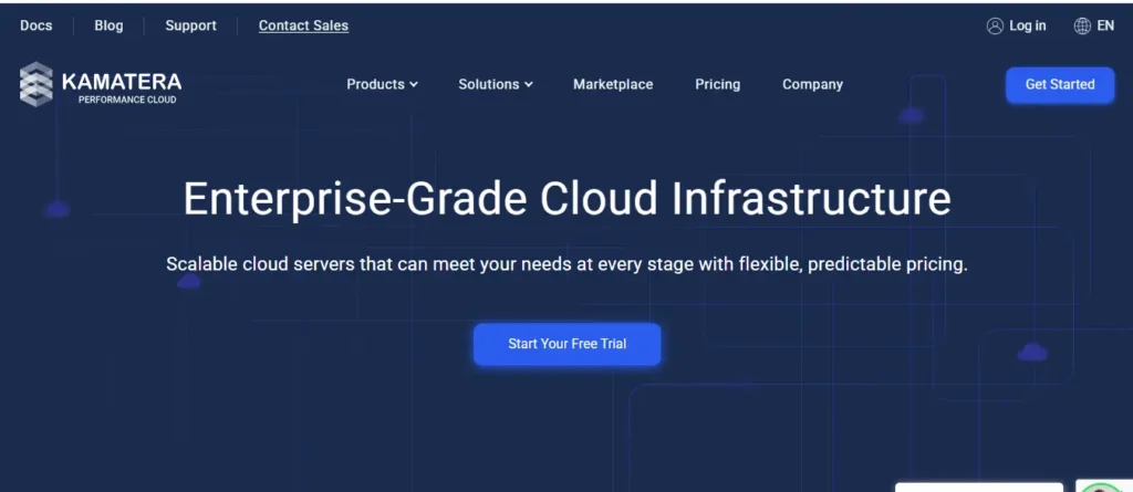 kamatera landing page of dedicated server