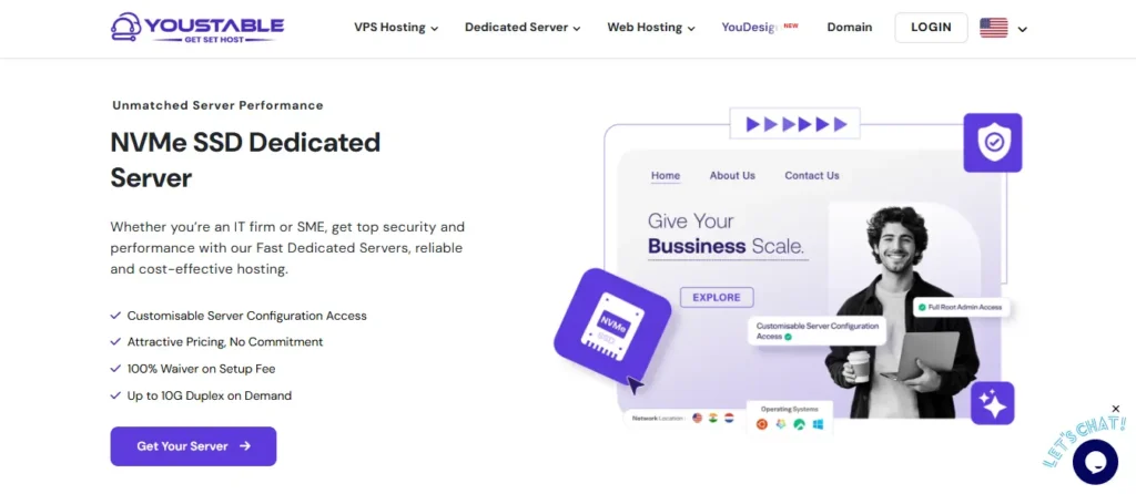 youstable dedicated server landing page