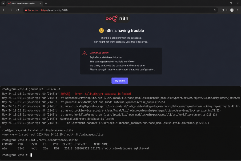database keep craching on n8n vps hosting