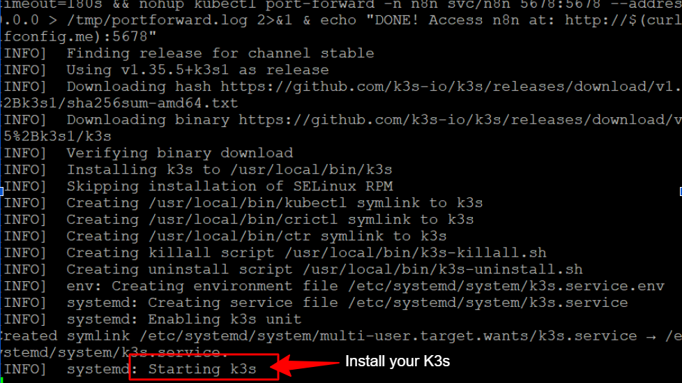 command window showing install your kubernetes