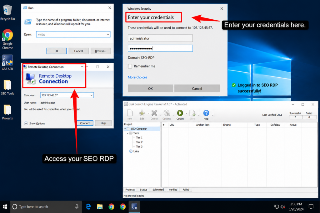 login with your windows rdp credentials