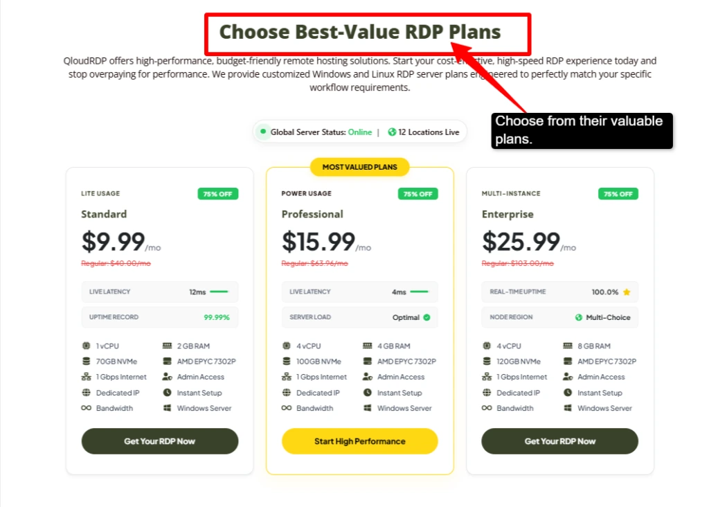 qloudrdp pricing plan
