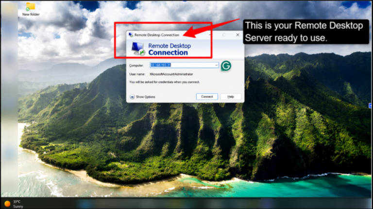 connect to remote desktop server via remote desktop connection