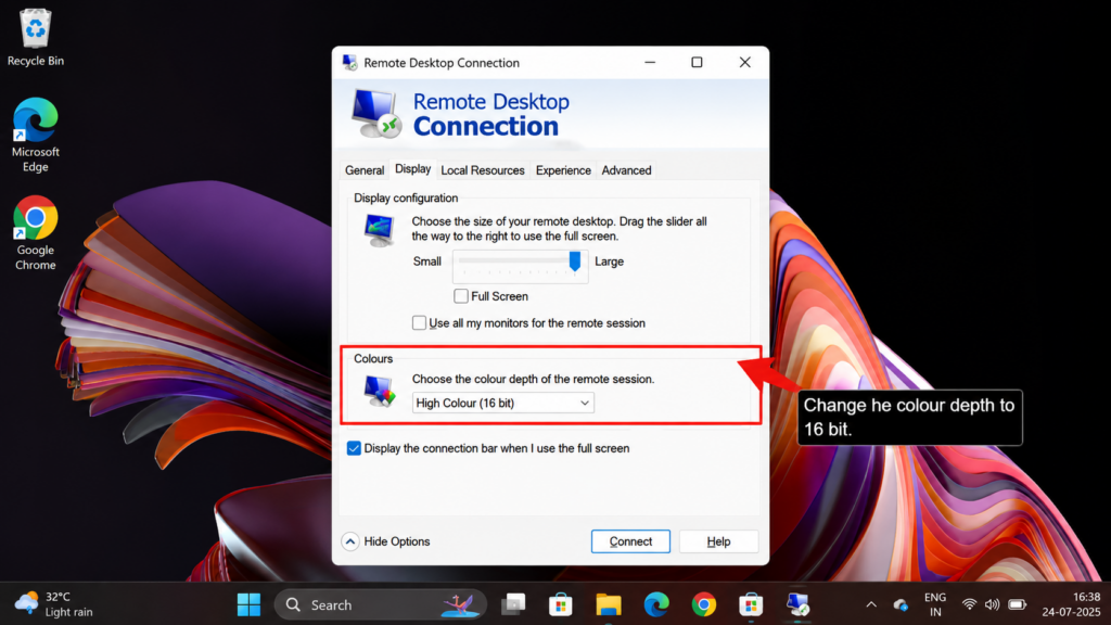 Lower Display Resolution & Colour Depth (16-bit)
