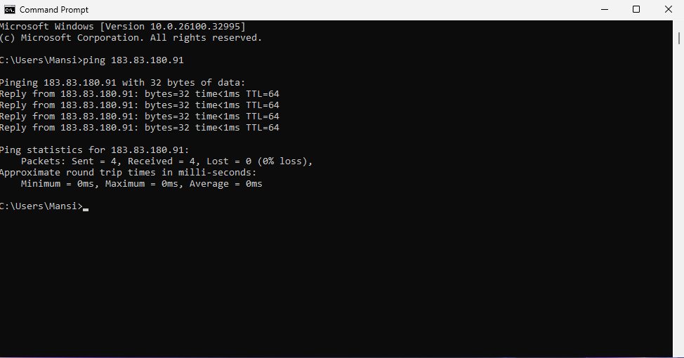 command prompt to test Latency
