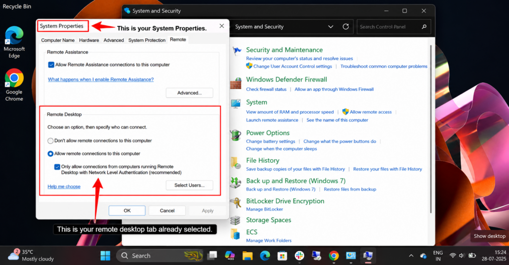 open system properties in your computer to enable rdp