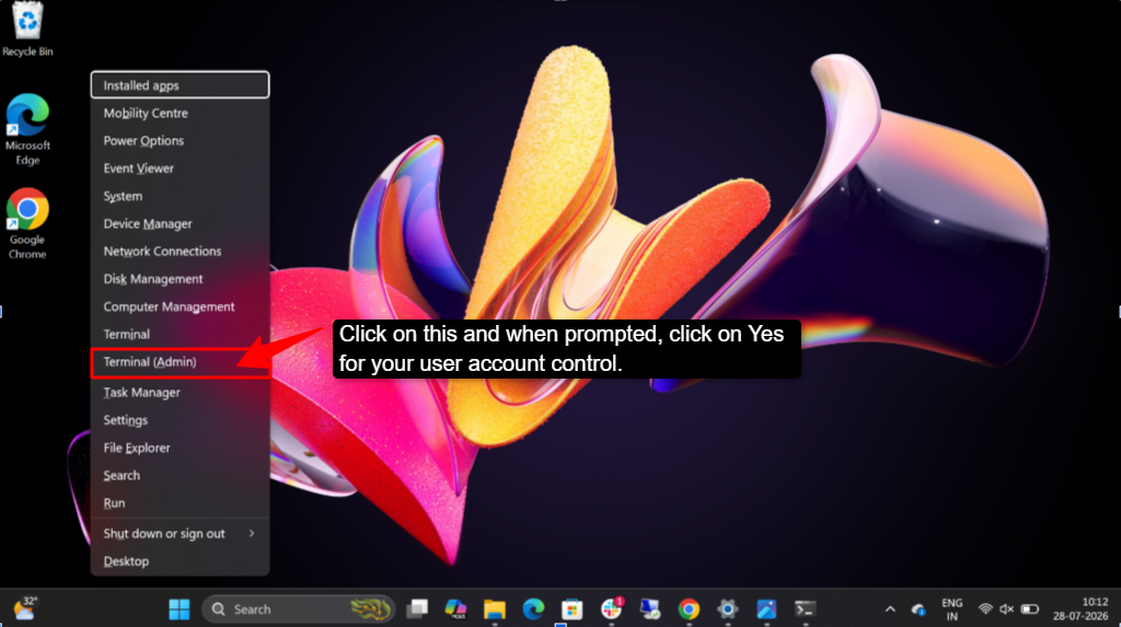 open powershell as admin
