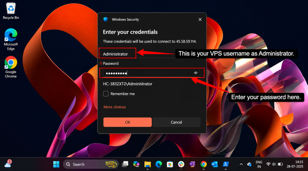 enter credentials to connect