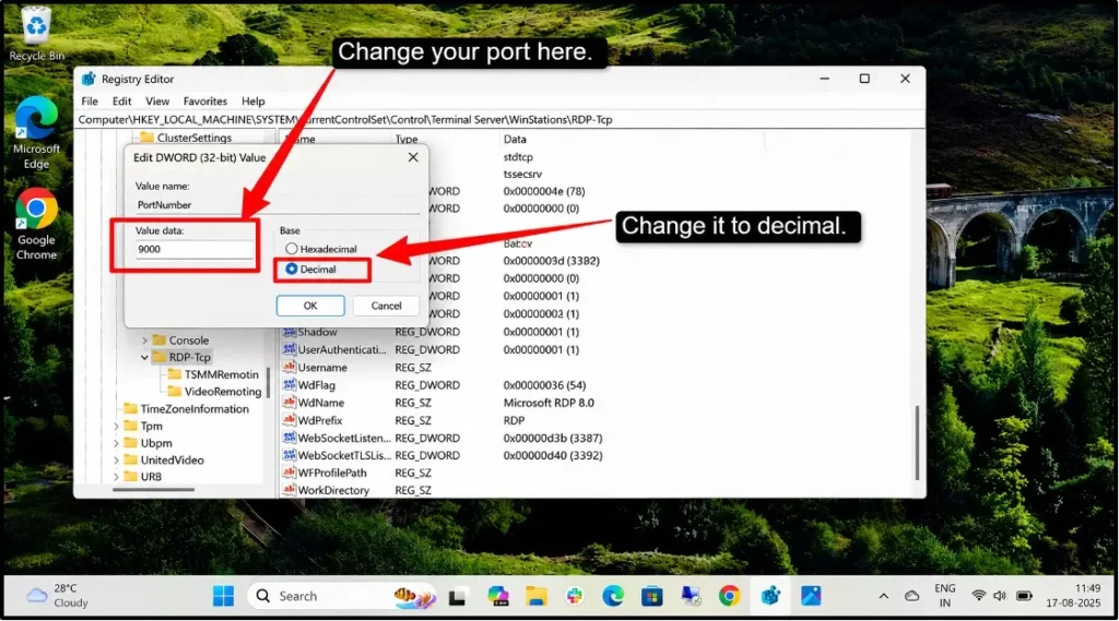 change default rdp port 3389